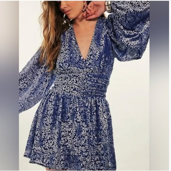 Free People Jen Rossi Lapis Mini Velvet Dress size XL - Picture 2 of 8